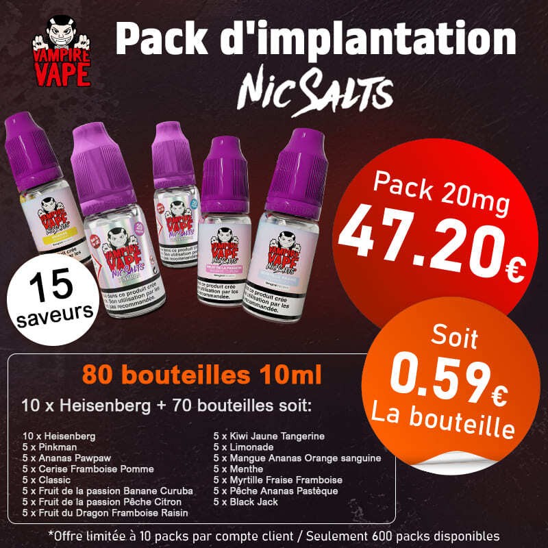 Pack d'implantation NicSalts 20 mg - Vampire Vape